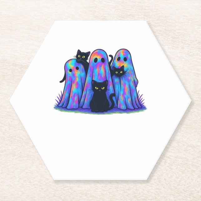 Funny Black Cat und Ghost Halloween Essential T-Sh Untersetzer (Vorderseite)