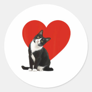Funny Black Cat Valentine's Day Heart Tuxedo Cat L Runder Aufkleber