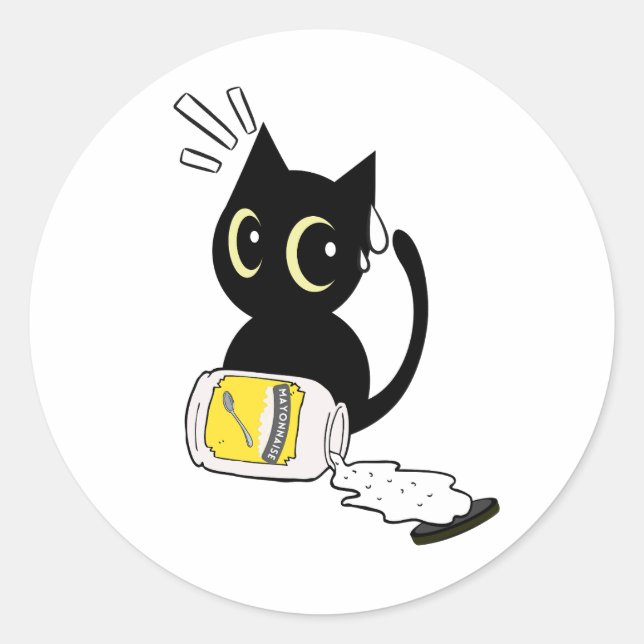 Funny Black Cat verschüttete Mayonnaise Runder Aufkleber (Vorderseite)