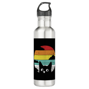 Funny Black Cat Vintag Retro Sunset Design Edelstahlflasche