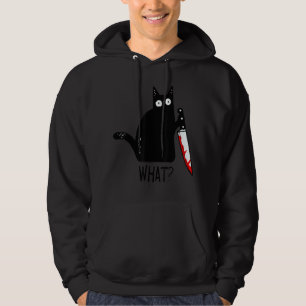 Funny Black Cat Was hält Bloody Knife Männer Fraue Hoodie