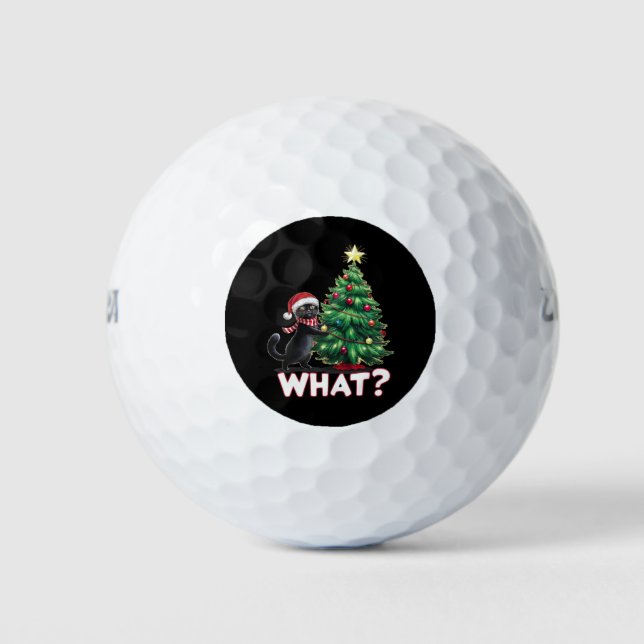 Funny Black Cat Was Weihnachtsbaum Weihnachten Golfball (Vorderseite)