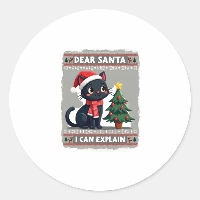 Funny Black Cat Weihnachten Liebe Weihnachten, ich Runder Aufkleber (Vorderseite)