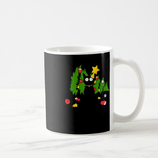 Funny Black Cat Weihnachtsbaum Merry Xmas Spaß Ca Kaffeetasse (Rechts)