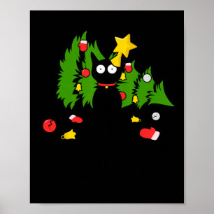 Funny Black Cat Weihnachtsbaum Merry Xmas Spaß Ca Poster