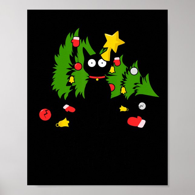 Funny Black Cat Weihnachtsbaum Merry Xmas Spaß Ca Poster (Vorne)