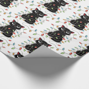 Funny Black Cat Weihnachtslicht Wrapping Paper Geschenkpapier