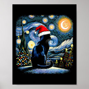 Funny Black Cat Weihnachtsmannmütze Weihnachtsnach Poster