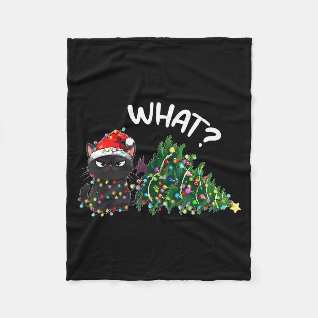 Funny Black Cat What_ Christmas Tree Funny Cat Lov Fleecedecke (Vorderseite)