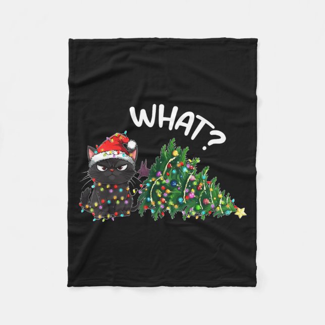 Funny Black Cat What_ Christmas Tree Funny Cat Lov Fleecedecke (Vorderseite)