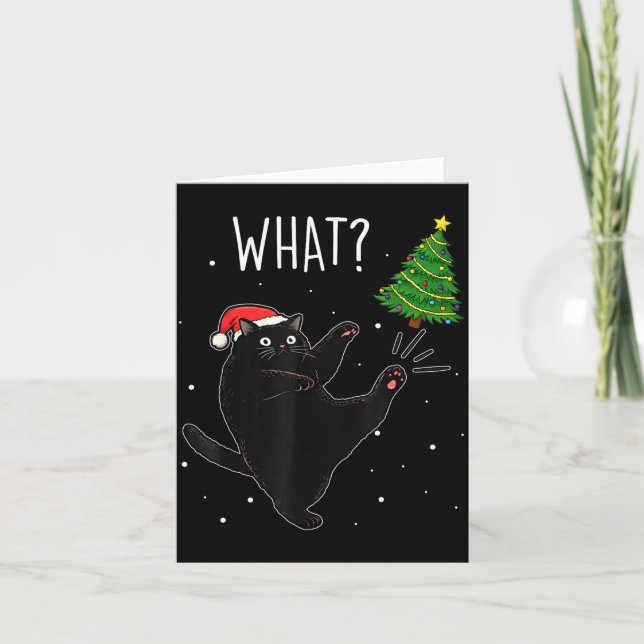 Funny Black Cat What_ Christmas Tree Meme Xmas Men Karte (Vorderseite)