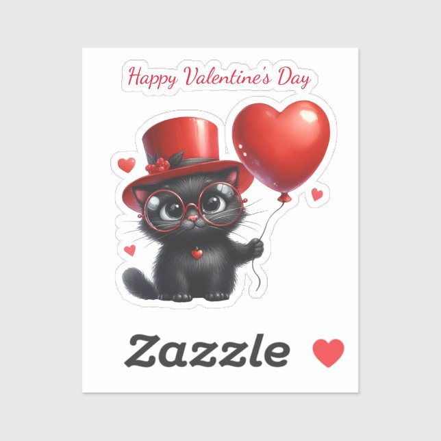 Funny Black Cat With Balloons Valentine's Day Aufkleber (Blatt)