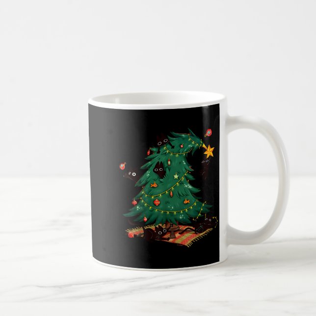 Funny Black Cats Christmas Xmas Tree Family Pajama Kaffeetasse (Rechts)