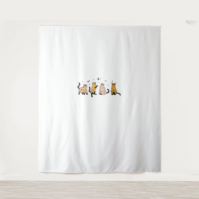 Funny Black Cats Ghost Halloween Pattern Cat Lover Wandteppich (Vorderseite)