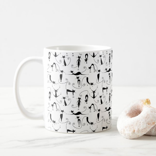 Funny Black Cats Individuelle Name Kaffeetasse (Mit Donut)