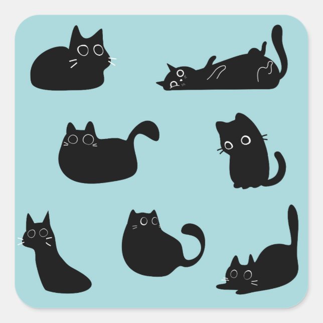 Funny Black Cats Quadratischer Aufkleber (Vorderseite)