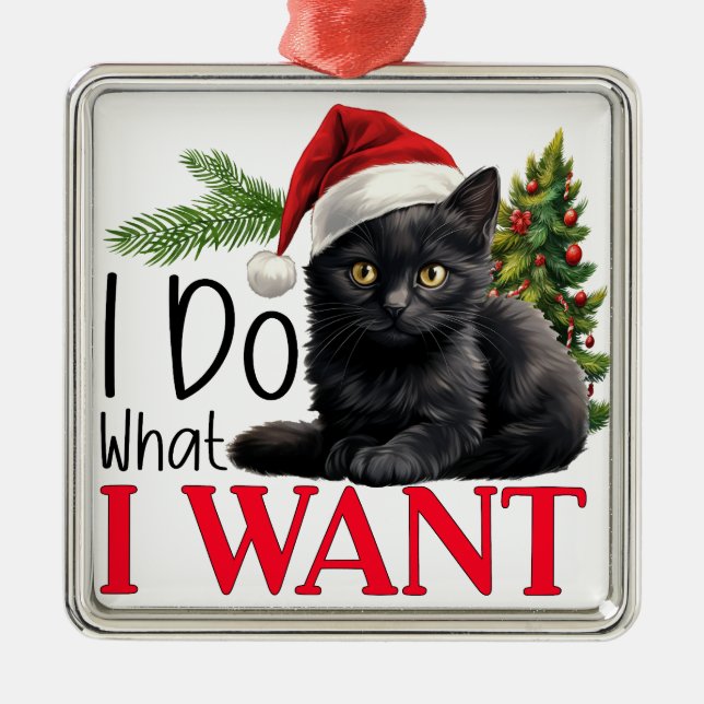 FUNNY BLACK CHRISTMAS CAT WITH TREM ORNAMENT AUS METALL (Vorne)