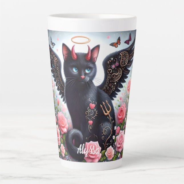 Funny Black Demon und Angel Cat Milchtasse (Vorderseite)