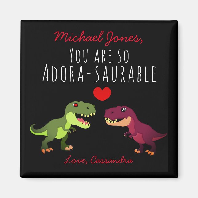 Funny Black Dinosaur Couple Pun Valentinstag Luv Magnet (Vorne)