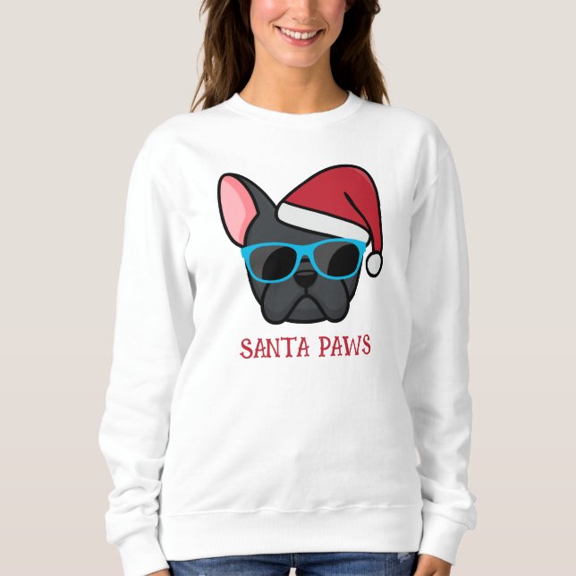 Funny Black Frenchie Santa Paws Weihnachten Sweatshirt (Vorderseite)