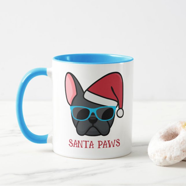 Funny Black Frenchie Santa Paws Weihnachten Tasse (Mit Donut)