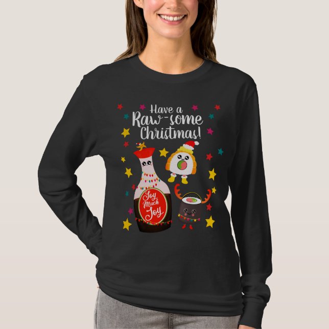 Funny Black Kawaii Sushi Ugly Christmas Sweater T-Shirt (Vorderseite)