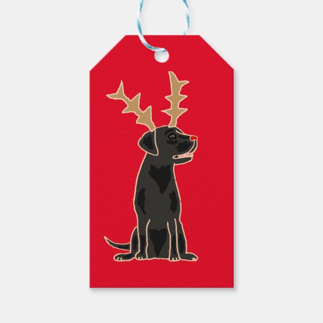 Funny Black Lab mit Rentier Antlers Weihnachten Geschenkanhänger (Vorderseite)
