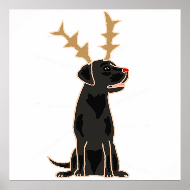 Funny Black Lab mit Rentier Antlers Weihnachten Poster (Vorne)