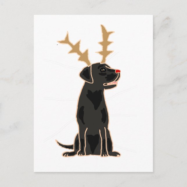 Funny Black Lab mit Rentier Antlers Weihnachten Postkarte (Vorderseite)