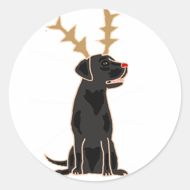 Funny Black Lab mit Rentier Antlers Weihnachten Runder Aufkleber (Vorderseite)