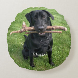 Funny Black Lab Pet Personalisierter Name und Foto Rundes Kissen