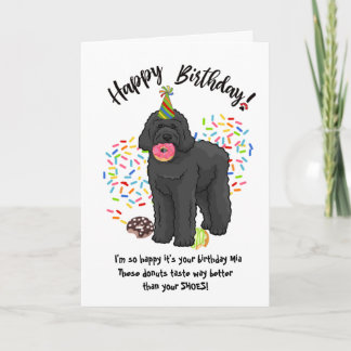Funny Black Labradoodle Geburtstagskarte Donuts Einladung