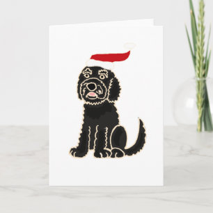 Funny Black Labradoodle in Santa Hat Christmas Art Feiertagskarte