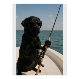 Funny Black Labrador Dog Fishing  Poster