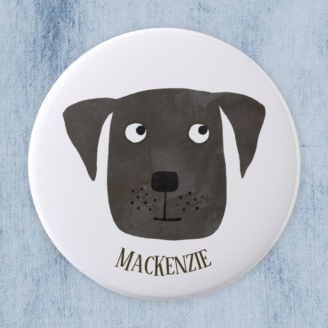 Funny Black Labrador Retriever Dog Individuelle Na Button (Fun Black Labrador Retriever Dog personalized button)