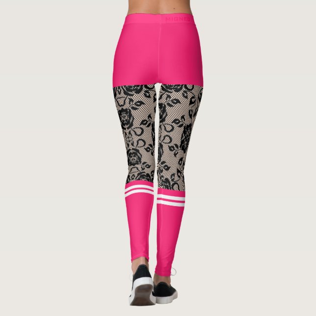 Funny Black Lace Fishnet Leggings Pink Kurz Socken (Rückseite)