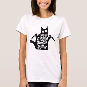Funny Black Murder Cat Halloween Funny Party  T-Shirt
