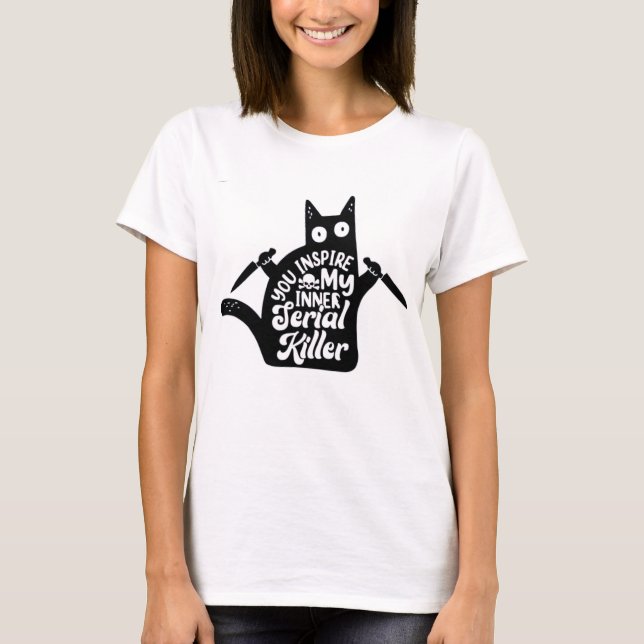 Funny Black Murder Cat Halloween Funny Party  T-Shirt (Vorderseite)