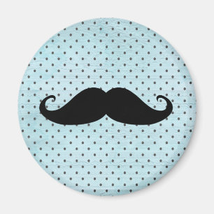 Funny Black Mustache auf Aquamarinen Blue Polka Do Magnet