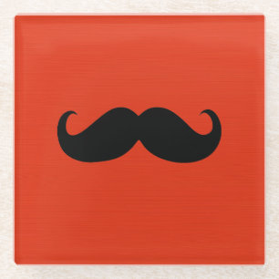 Funny Black Mustache auf Orange Red Background Glasuntersetzer