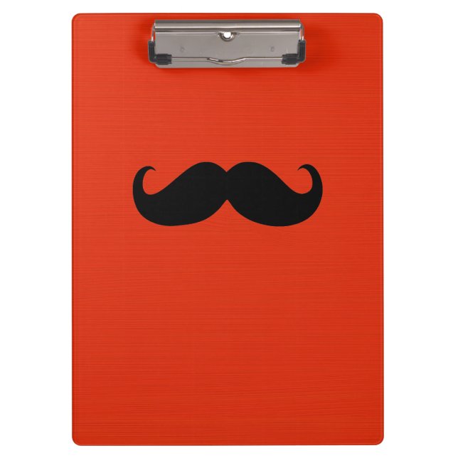 Funny Black Mustache auf Orange Red Background Klemmbrett (Vorderseite)