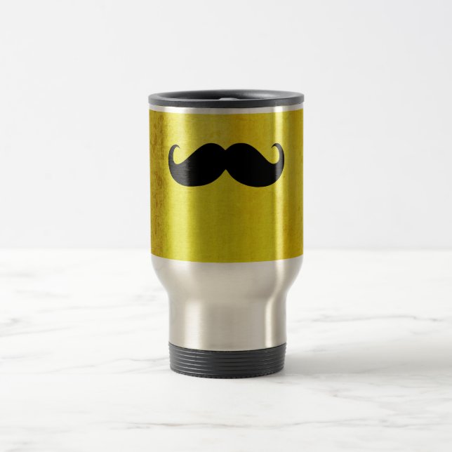 Funny Black Mustache auf Vintagem Gelben Hintergru Reisebecher (Mittel)