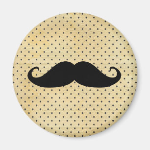 Funny Black Mustache auf Vintagen gelben Polka Doc Magnet