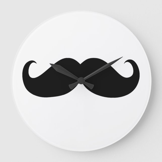 Funny Black Mustache auf weißem Hintergrund Große Wanduhr (Vorderseite)