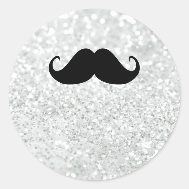 Funny Black Mustache und White Sparkle Blase Runder Aufkleber (Vorderseite)
