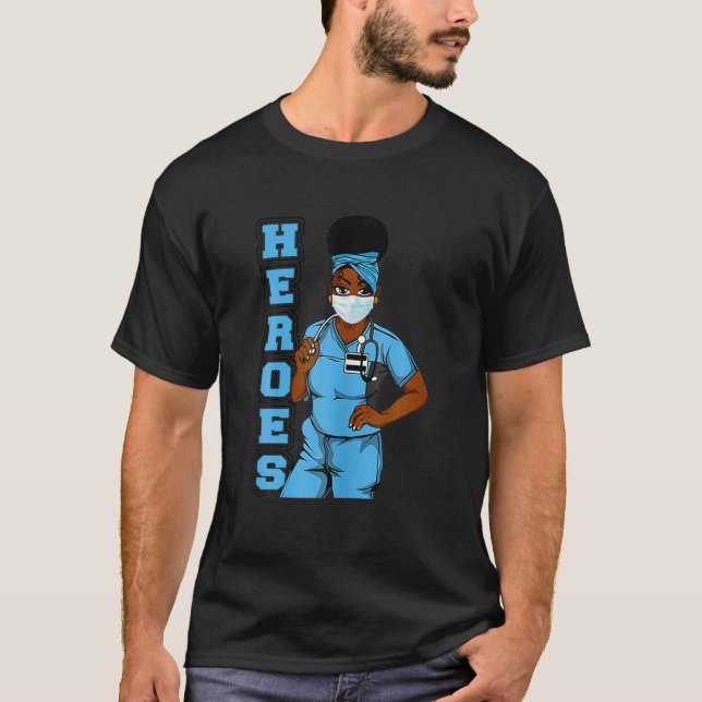 Funny Black Nurse Heroes Face Masask Afro African  T-Shirt (Vorderseite)