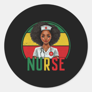 Funny Black Nurse Melanin Pride Vintag Black Hist Runder Aufkleber