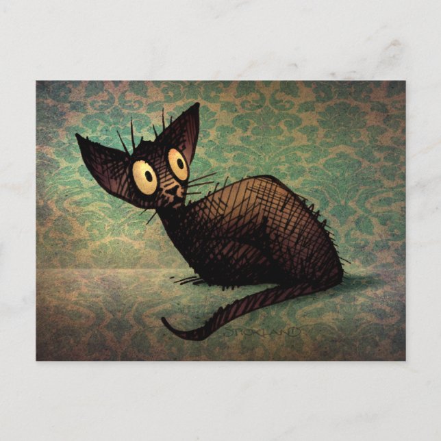 Funny Black Oriental Cat Damask Kitten Art Postkarte (Vorderseite)