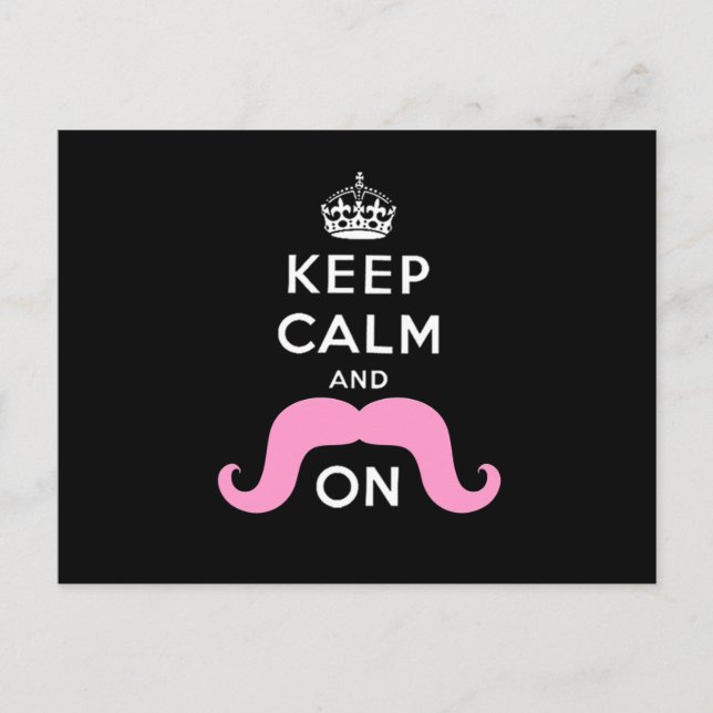 Funny Black, Pink Behalten Ruhe und Mustache On Postkarte (Vorderseite)