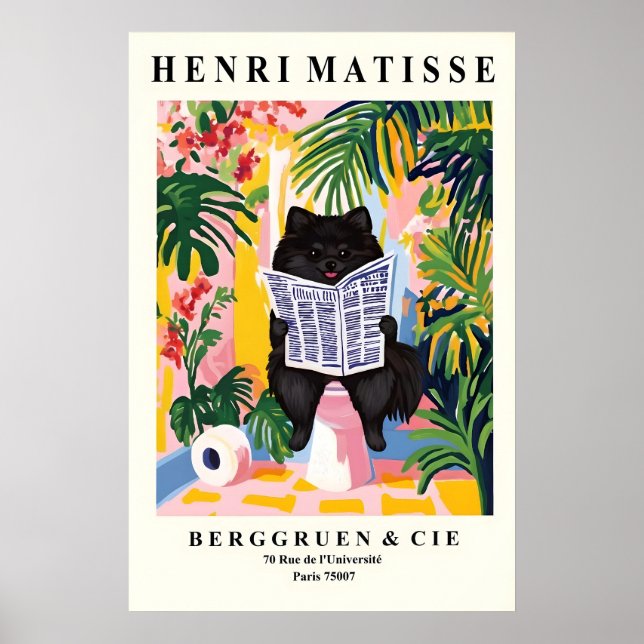 Funny Black Pomeranian Print - Dog on toilet Poster (Vorne)